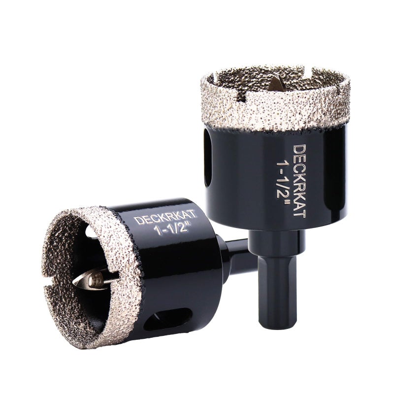 DECKRKAT 1-1/2 Inch Diamond Hole-Saw Bits with Pilot Drill Bit - 2pc 1-1/2"" Diamond Tipped Tile Hole Saws with Guiding Bit Accurate Drilling for Porcelain Tile Ceramic Pottery Granite Stone Glass Bottles 38mm - Image 1